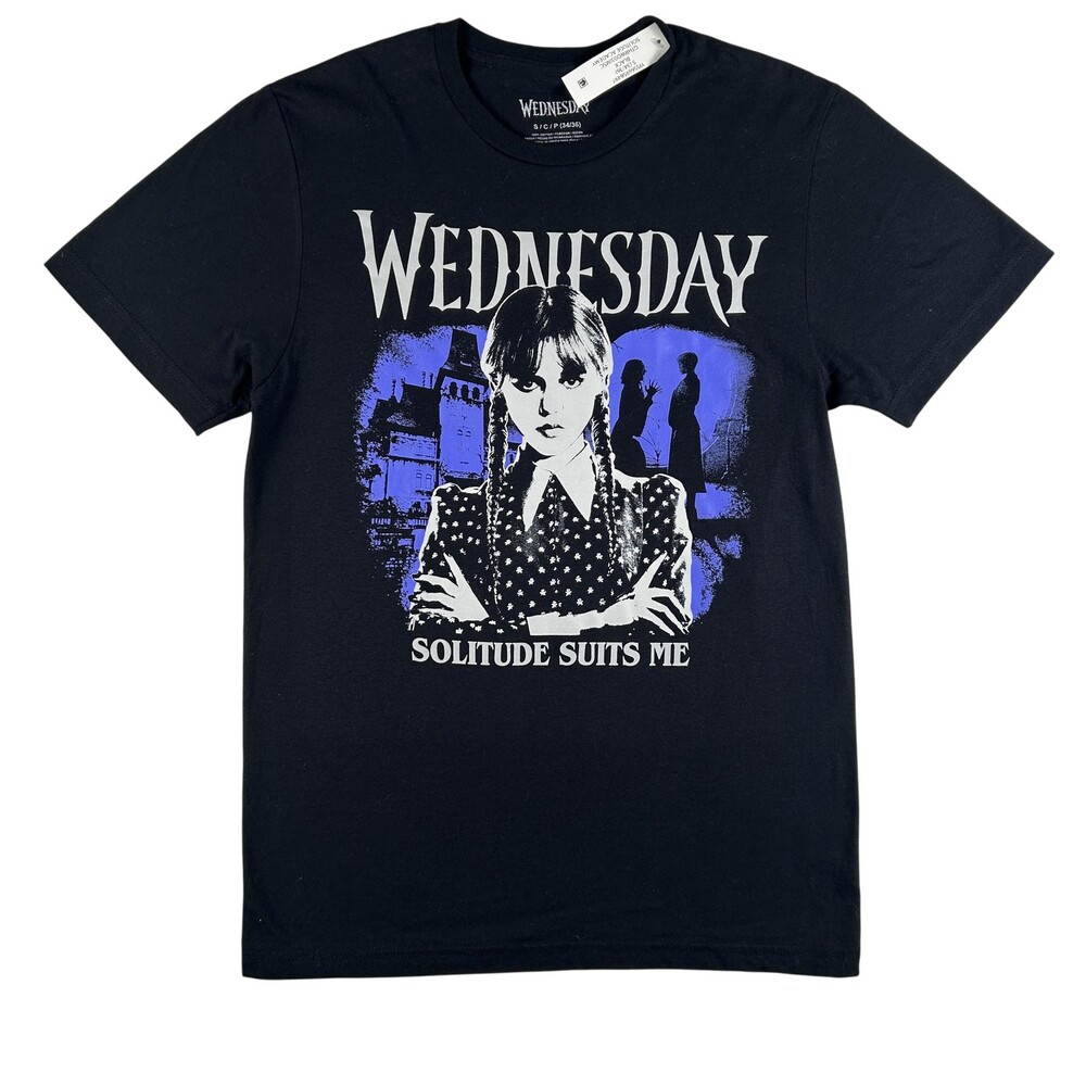 Wednesday Addams Shirt Womens Small Black Solitude Suits Me Graphic Tee T-Shirt